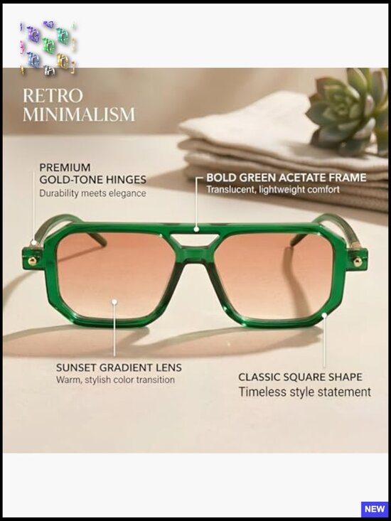 Trendy Retro Aviator Square Sunglasses for Women Men UV Protection Classic